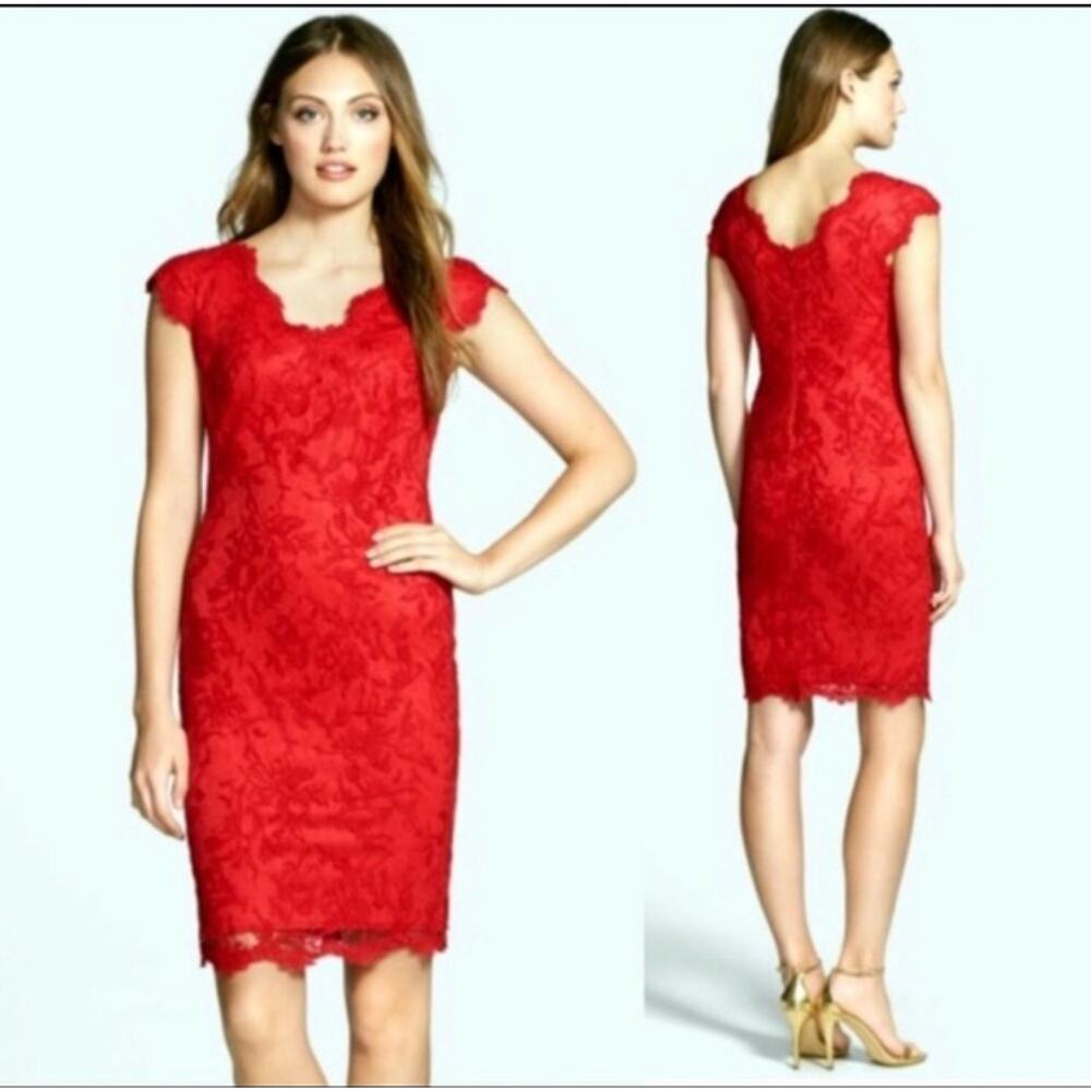 Tadashi Shoji Embroidered Red Lace Floral Mini Sheath Dress NWT 8P Rt $248